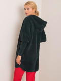 Tmavozelený prechodný kabát z alpaky s kapucňou