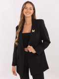 Elegantné čierne sako s podšívkou a brošňou