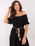 Čierne letné midi šaty s off-shoulder strihom