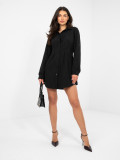 Čierne košeľové mini šaty s pásikmi a golierom