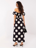 Čierne maxi šaty s bodkami a odhalenými ramenami