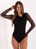 Elegantné čierne body s aplikáciou a dlhým rukávom