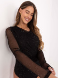Elegantné čierne body s aplikáciou a dlhým rukávom