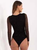 Elegantné čierne body s aplikáciou a dlhým rukávom
