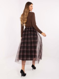 Bordová elegantná tylová midi sukňa s károvaným vzorom,