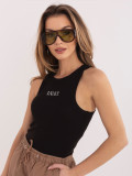 Čierny bavlnený top s výšivkou a nápisom