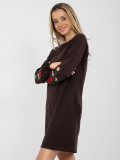 Hnedé bavlnené mini šaty s dlhým rukávom a vreckami