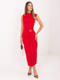 Červené elegantné midi šaty bez rukávov