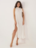 Elegantné midi šaty s volánom a viazaním, ecru