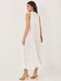 Elegantné midi šaty s volánom a viazaním, ecru