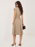Béžové rozšírené midi šaty s opaskom
