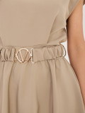 Béžové rozšírené midi šaty s opaskom