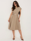 Béžové rozšírené midi šaty s opaskom