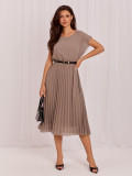 Béžové plisované midi šaty s opaskom