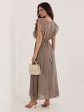 Tmavobéžové rozšírené midi šaty s opaskom