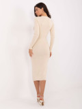 Elegantné midi šaty s V-výstrihom a gombíkmi, béžové