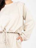 Dámsky béžový komplet s dlhým rukávom a viazaním