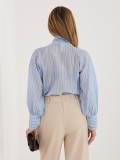 Dámska modrá košeľa s pásikmi a viazaním