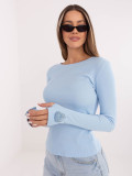 Dámska modrá rebrovaná blúzka s dlhým rukávom