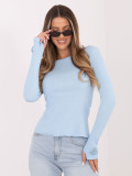 Dámska modrá rebrovaná blúzka s dlhým rukávom