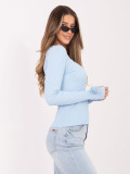 Dámska modrá rebrovaná blúzka s dlhým rukávom