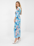 Maxi kvetinové šaty s opaskom, modré
