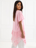 Ružová bavlnená blúzka s volánom a výšivkou