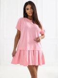 Svetloružové rozšírené mini šaty s krátkym rukávom