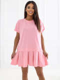 Svetloružové rozšírené mini šaty s krátkym rukávom