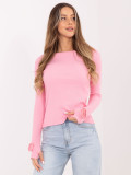 Svetloružová rebrovaná blúzka s dlhým rukávom