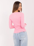 Svetloružová rebrovaná blúzka s dlhým rukávom