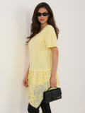 Žltá bavlnená blúzka s volánom a výšivkou