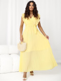 Žlté rozšírené midi šaty s opaskom