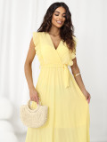 Žlté rozšírené midi šaty s opaskom