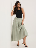 Khaki midi sukňa s viazaním