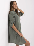Oversize šaty s 3/4 rukávom v khaki farbe