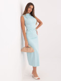 Elegantné midi šaty v mätovej farbe bez rukávov