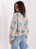 Modrá kvetinová bomber bunda bez kapucne