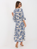 Modré midi šaty s potlačou a viazaním