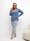 Modré dámske pyžamo s kvetinovým vzorom a dlhým rukávom