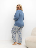 Modré dámske pyžamo s kvetinovým vzorom a dlhým rukávom