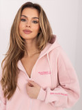 Krátka ružová mikina s kapucňou a zipsom