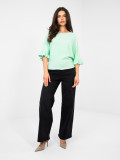 Elegantný mätový sveter s 3/4 rukávmi a volánom