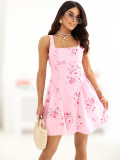 Ružové rozšírené mini šaty s kvetinovým vzorom