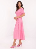 Ružové letné midi šaty s off-shoulder strihom