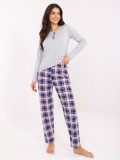 Dámske sivé pyžamo s károvaným vzorom a gombíkmi