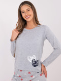 Dámske sivé pyžamo s potlačou, dlhý rukáv