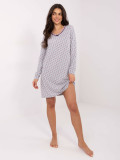 Sivá dámska nočná košeľa s dlhým rukávom a mašličkou