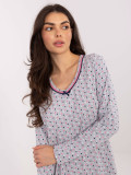 Sivá dámska nočná košeľa s dlhým rukávom a mašličkou