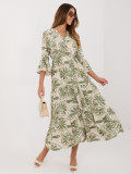 Zelené midi šaty s potlačou a viazaním